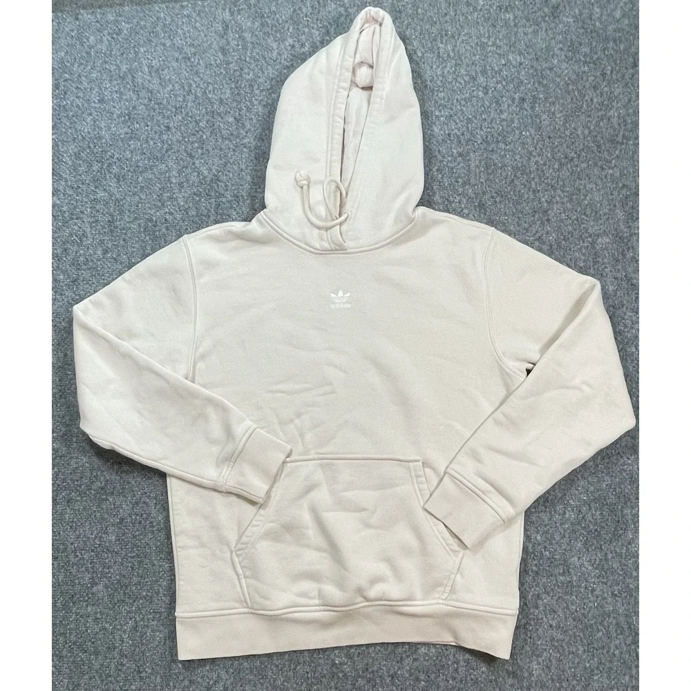 Adidas Originals Trefoil Hoodie Small Tan Beige Fleece Pullover Center Logo
